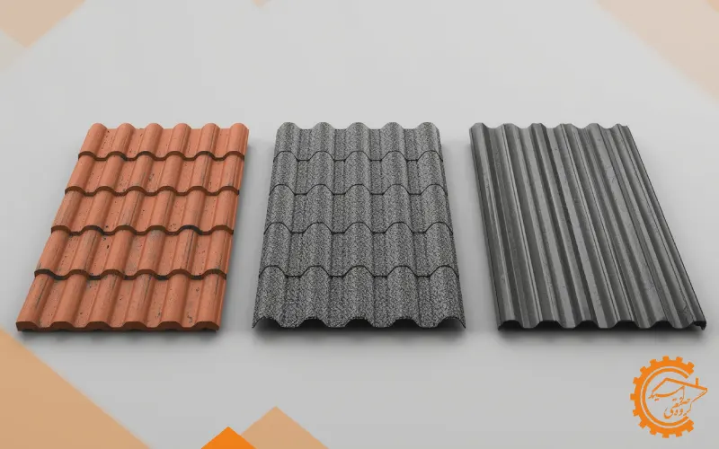 سقف ورق شیروانی ذوزنقهای نصبشده بر روی سوله صنعتی بزرگ با نمای باز از محوطه کارخانه و تجهیزات عمرانی.